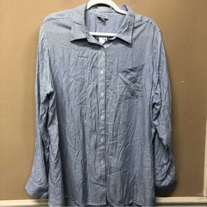 Avenue Blue White Stripe Button Front Long Sleeve Shirt Size 18/20 NWT